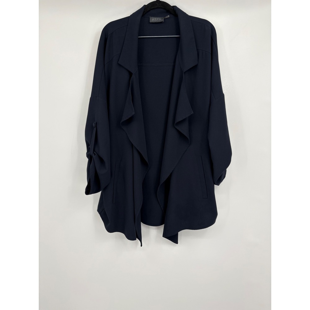 ASTR the Label Navy Blue Draped Waterfall Open Front Blazer Womens Large